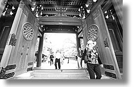 asia, black and white, doors, entry, horizontal, japan, kanto, meiji shrine, shrine, tokyo, photograph
