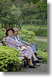 asia, benches, couples, japan, kanto, royal palace gardens, tokyo, vertical, photograph