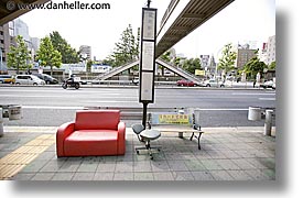 asia, couch, horizontal, japan, kanto, red, streets, tokyo, photograph