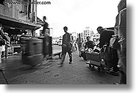 asia, black and white, horizontal, japan, kanto, motion, people, tokyo, tsukiji market, photograph