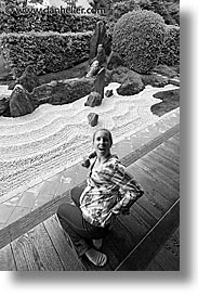 asia, black and white, gardens, japan, jills, tour group, vertical, zen, photograph