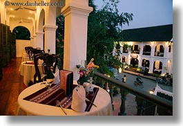 asia, buildings, dining, horizontal, hotels, laos, luang prabang, structures, tables, photograph