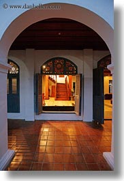 archways, asia, buildings, hotels, laos, luang prabang, open, structures, vertical, windows, photograph