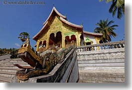 asia, buildings, dragons, haw kham, horizontal, laos, luang prabang, nature, palace, palm trees, plants, temples, trees, photograph