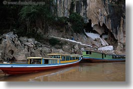 asia, boats, buildings, cave temple, caves, entrance, horizontal, laos, luang prabang, temples, photograph