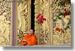 apsara, asia, buddhist, buildings, golden, horizontal, laos, luang prabang, monks, people, religious, temples, windows, womens, xiethong, photograph