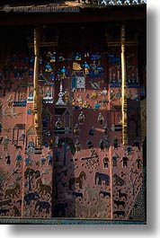asia, buddhist, buildings, colored, laos, luang prabang, religious, shiney, shiny tiled temple, temples, tiles, vertical, xiethong, photograph