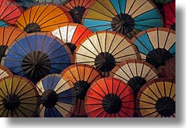 asia, colorful, horizontal, laos, luang prabang, market, umbrellas, photograph