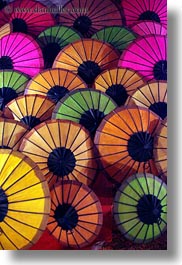 asia, colorful, laos, luang prabang, market, umbrellas, vertical, photograph
