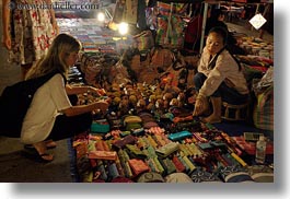 asia, buying, horizontal, laos, luang prabang, market, trinkets, womens, photograph