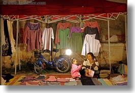 asia, bicycles, daughter, horizontal, laos, luang prabang, market, shirts, womens, photograph