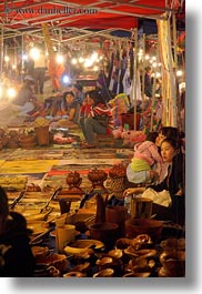 asia, crafts, laos, luang prabang, market, selling, vertical, womens, photograph