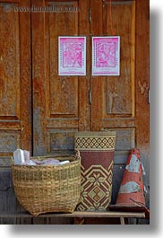 asia, baskets, doors, laos, luang prabang, vertical, woods, photograph