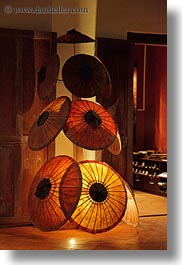 asia, illuminated, laos, luang prabang, umbrellas, vertical, photograph