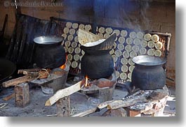 asia, cooking, horizontal, laos, luang prabang, pots, rice, sticky, photograph