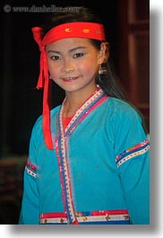 asia, asian, bandana, blues, clothes, dance, dancing, emotions, girls, laos, luang prabang, people, smiles, vertical, photograph