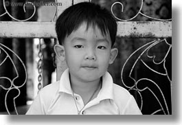 asia, asian, black and white, boys, childrens, gates, horizontal, laos, luang prabang, people, toddlers, photograph