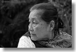 asia, asian, black and white, horizontal, laos, luang prabang, old, people, profile, womens, photograph