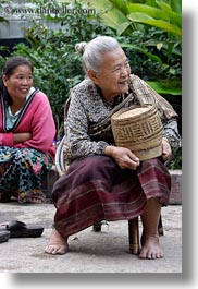 asia, asian, baskets, emotions, laos, luang prabang, old, people, rice, smiles, vertical, womens, photograph