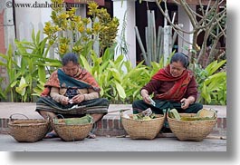 asia, asian, baskets, foods, horizontal, laos, luang prabang, old, people, selling food, womens, photograph