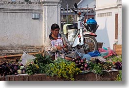 asia, eggplant, foods, fruits, horizontal, laos, luang prabang, market, people, produce, selling, selling food, vegetables, womens, photograph