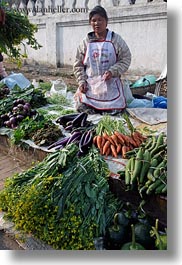 asia, carrots, eggplant, foods, fruits, laos, luang prabang, market, people, produce, selling, selling food, vegetables, vertical, womens, zucchini, photograph