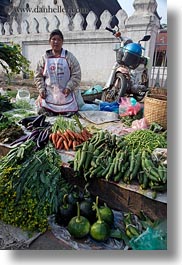 asia, asian, carrots, eggplant, foods, fruits, laos, luang prabang, market, people, produce, selling, selling food, vegetables, vertical, womens, zucchini, photograph
