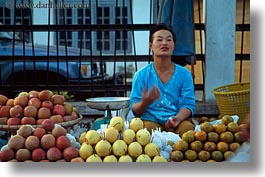 apples, asia, asian, foods, fruits, horizontal, laos, luang prabang, market, pears, people, produce, selling, selling food, vegetables, womens, photograph
