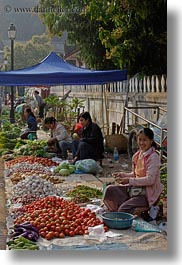 asia, foods, fruits, laos, luang prabang, market, people, produce, selling, selling food, vegetables, vertical, womens, photograph