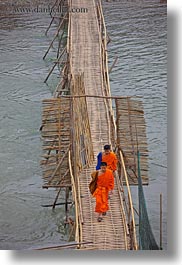 asia, bamboo, bridge, crossing, laos, luang prabang, monks, rivers, scenics, vertical, photograph