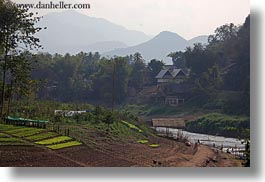 asia, horizontal, houses, laos, luang prabang, mountains, rivers, scenics, photograph