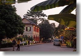 asia, big, horizontal, laos, leaves, luang prabang, streets, towns, trees, photograph
