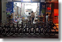 asia, bikes, horizontal, laos, luang prabang, many, nite, parked, transportation, photograph