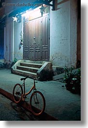 asia, bicycles, bikes, laos, lights, luang prabang, nite, transportation, vertical, photograph