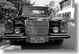 asia, benz, black, black and white, cambodian, cars, horizontal, language, laos, luang prabang, mercedes, transportation, photograph