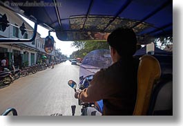 asia, cars, horizontal, laos, luang prabang, motion blur, riding, transportation, tuk tuk, photograph