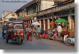 asia, cars, horizontal, laos, luang prabang, motorcycles, transportation, tuk tuk, photograph