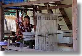 asia, fabrics, horizontal, laos, luang prabang, weaving, weaving village, womens, photograph