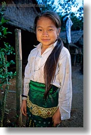 asia, asian, dresses, emotions, girls, green, hmong, laos, people, poverty, smiles, vertical, villages, white, photograph