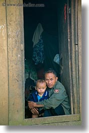 asia, asian, babies, grandfather, hmong, laos, people, poverty, vertical, villages, photograph