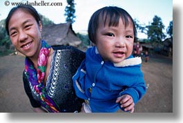 asia, asian, babies, emotions, fabrics, hmong, horizontal, laos, materials, mothers, people, poverty, smiles, villages, photograph