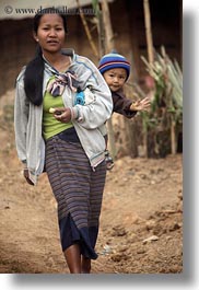 asia, asian, babies, hmong, laos, mothers, people, vertical, villages, walking, photograph