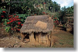 asia, hmong, horizontal, huts, laos, poverty, roofs, thatched, villages, photograph