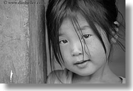asia, asian, black, black and white, girls, haired, hmong, horizontal, laos, people, villages, photograph