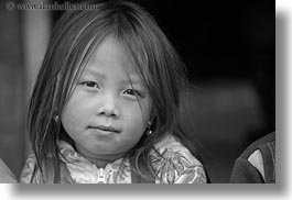 asia, asian, black and white, browns, girls, haired, hmong, horizontal, laos, people, villages, photograph