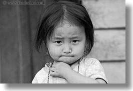 asia, asian, black and white, girls, hmong, horizontal, laos, people, toddlers, villages, photograph