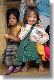 asia, asian, black, browns, childrens, girls, haired, hmong, laos, people, vertical, villages, photograph