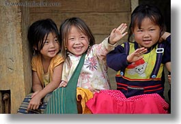 asia, asian, childrens, girls, hmong, horizontal, laos, people, threes, villages, photograph