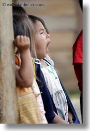 asia, childrens, girls, hmong, laos, vertical, villages, yawning, photograph