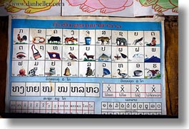 alphabet, asia, buildings, cambodian, classroom, hmong, horizontal, language, laos, posters, school, structures, villages, photograph